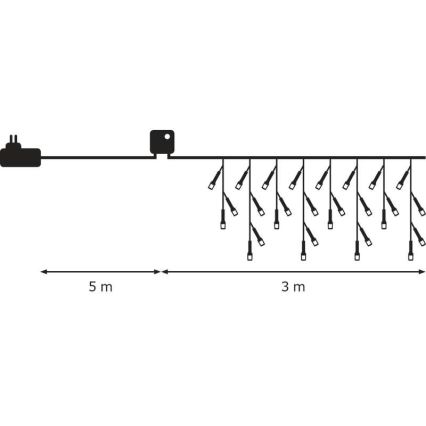 LED-ulkojouluketju CHAIN 180xLED/8 toimintoa 8m IP44 kylmä valkoinen