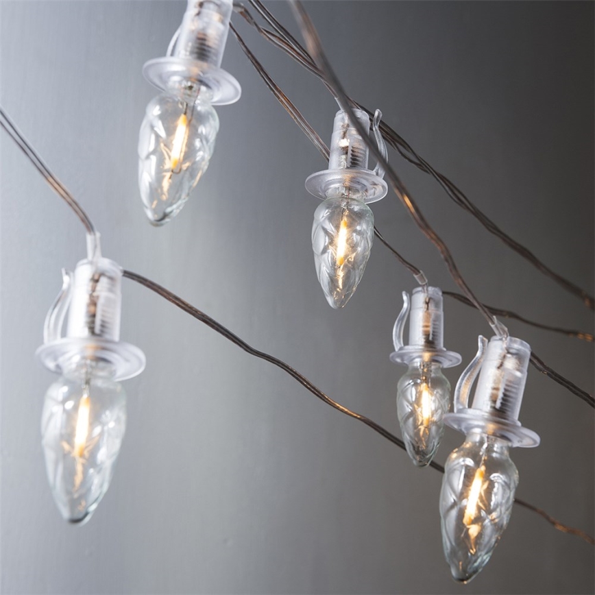 LED-ulkojouluketju CONE FILAMENT 20xE10 19m läpinäkyvä/lämpimänvalkoinen IP44, Made in the EU