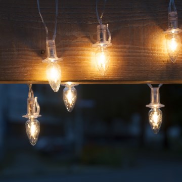 LED-ulkojouluketju CONE FILAMENT 20xE10 19m läpinäkyvä/lämpimänvalkoinen IP44, Made in the EU