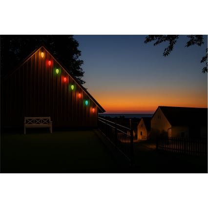 LED-ulkojouluvaloketju CONE FILAMENT 20xE10 19m monivärinen/lämmin valkoinen IP44, Valmistettu Tšekissä