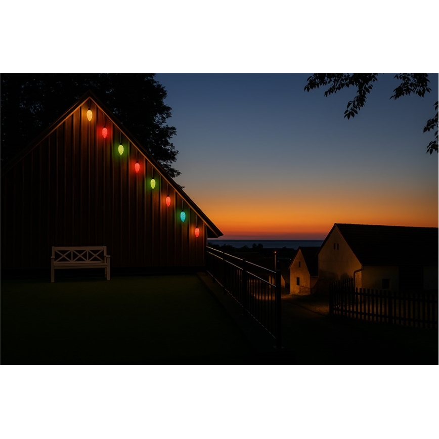 LED-ulkojouluvaloketju CONE FILAMENT 20xE10 19m monivärinen/lämmin valkoinen IP44, Valmistettu Tšekissä