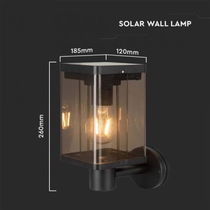 LED Ulkokäyttöön tarkoitettu aurinkokennoseinävalaisin anturilla LED/2,5W/3,7V 3000K IP54 2000 mAh