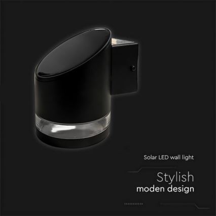 LED Ulkokäyttöön tarkoitettu aurinkokennoseinävalaisin LED/1W/3,7V 3000K IP54 1200 mAh musta