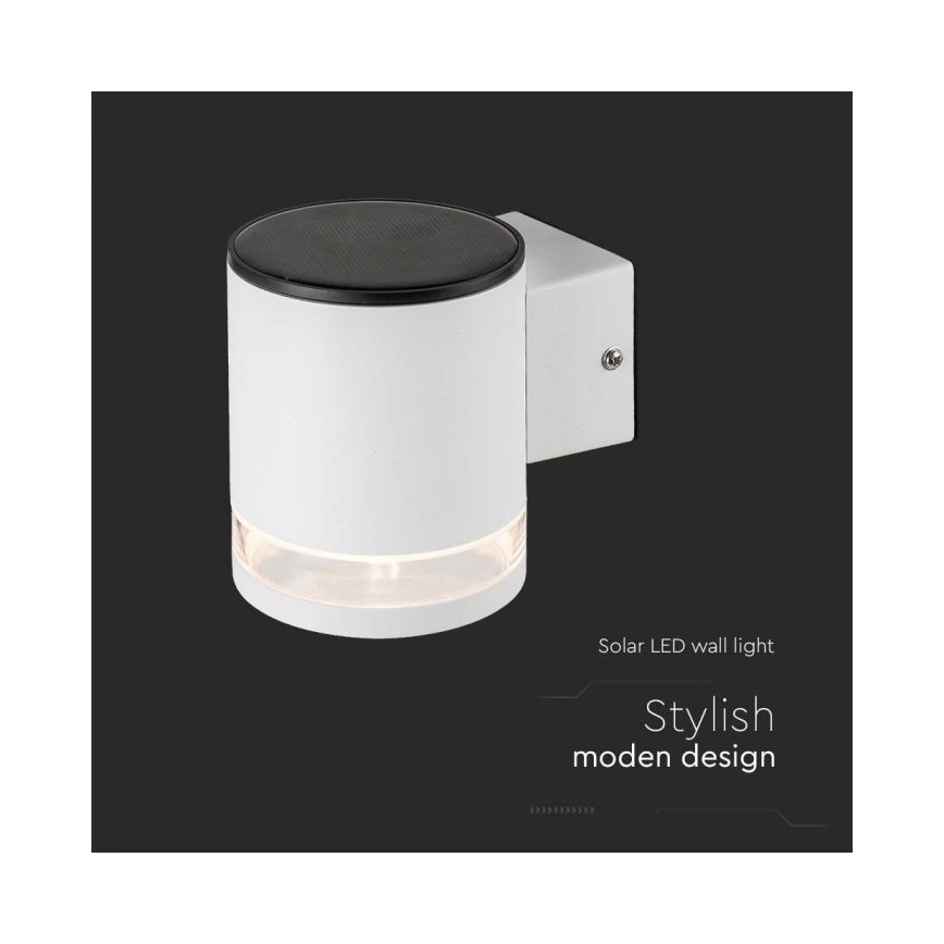 LED Ulkokäyttöön tarkoitettu aurinkokennoseinävalaisin LED/1W/3,7V 3000K IP54 1200 mAh valkoinen