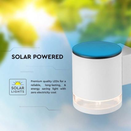LED Ulkokäyttöön tarkoitettu aurinkokennoseinävalaisin LED/1W/3,7V 3000K IP54 1200 mAh valkoinen