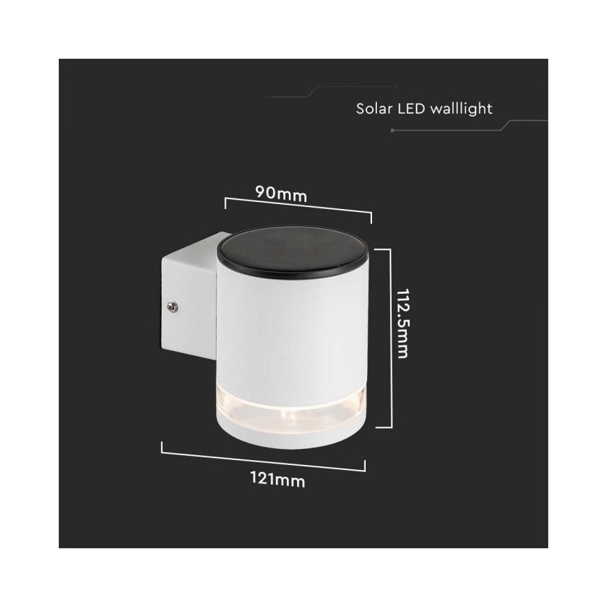 LED Ulkokäyttöön tarkoitettu aurinkokennoseinävalaisin LED/1W/3,7V 3000K IP54 1200 mAh valkoinen