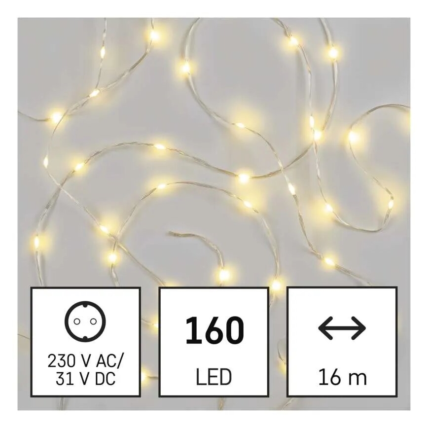 LED Ulkokäyttöön tarkoitettu joulukoristevalosarja 160xLED/21m IP44 lämmin valkoinen