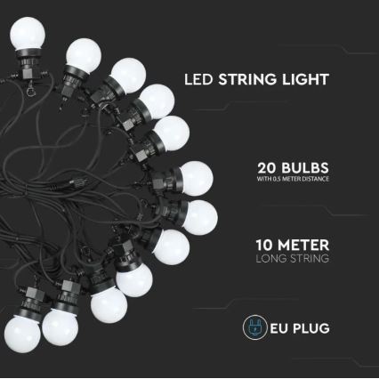 LED Ulkoketju STRING 10m 20xLED/0,5W/24/230V 3000K IP44