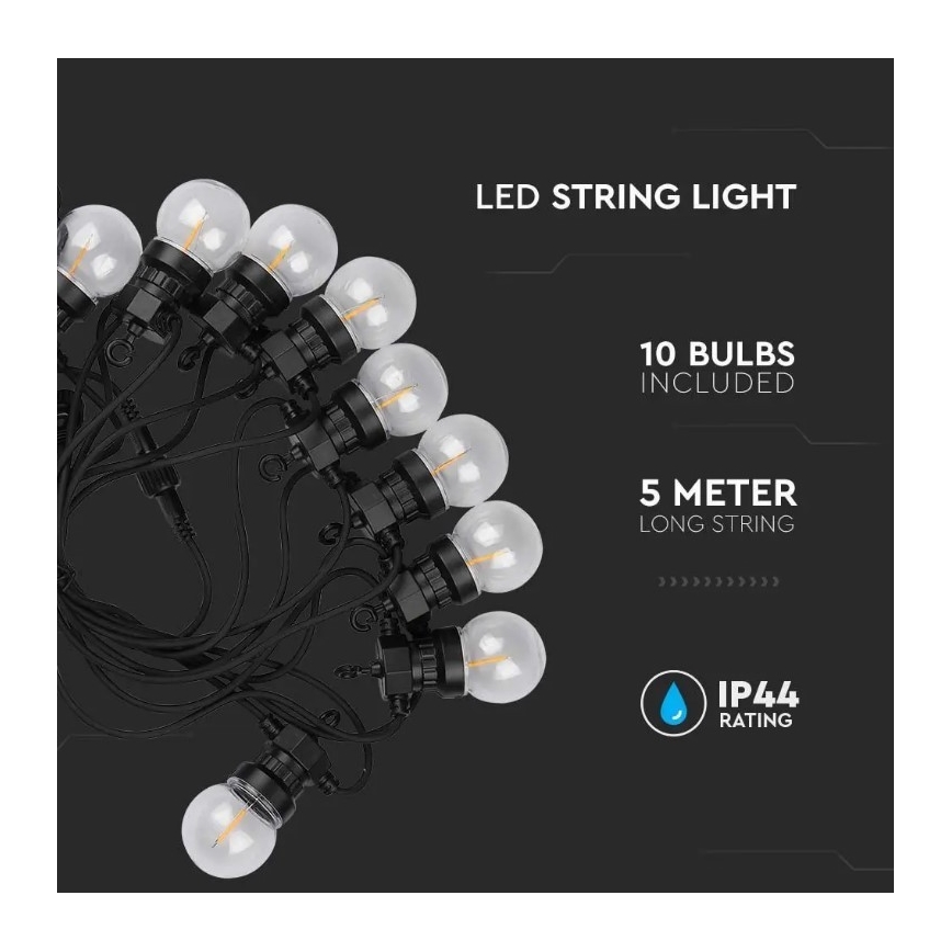 LED Ulkoketju STRING 5m 10xLED/0,4W/24/230V 3000K IP44