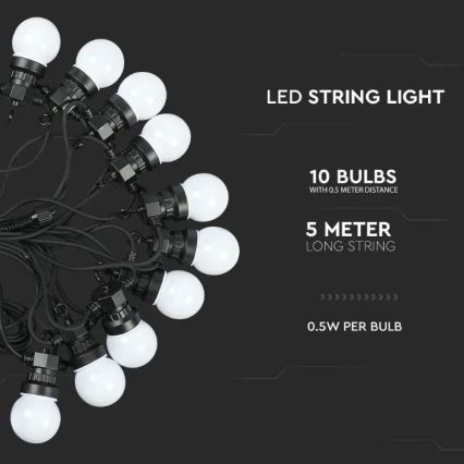 LED-ulkoketju STRING 5m 10xLED/0,5W/230V IP44 3000K