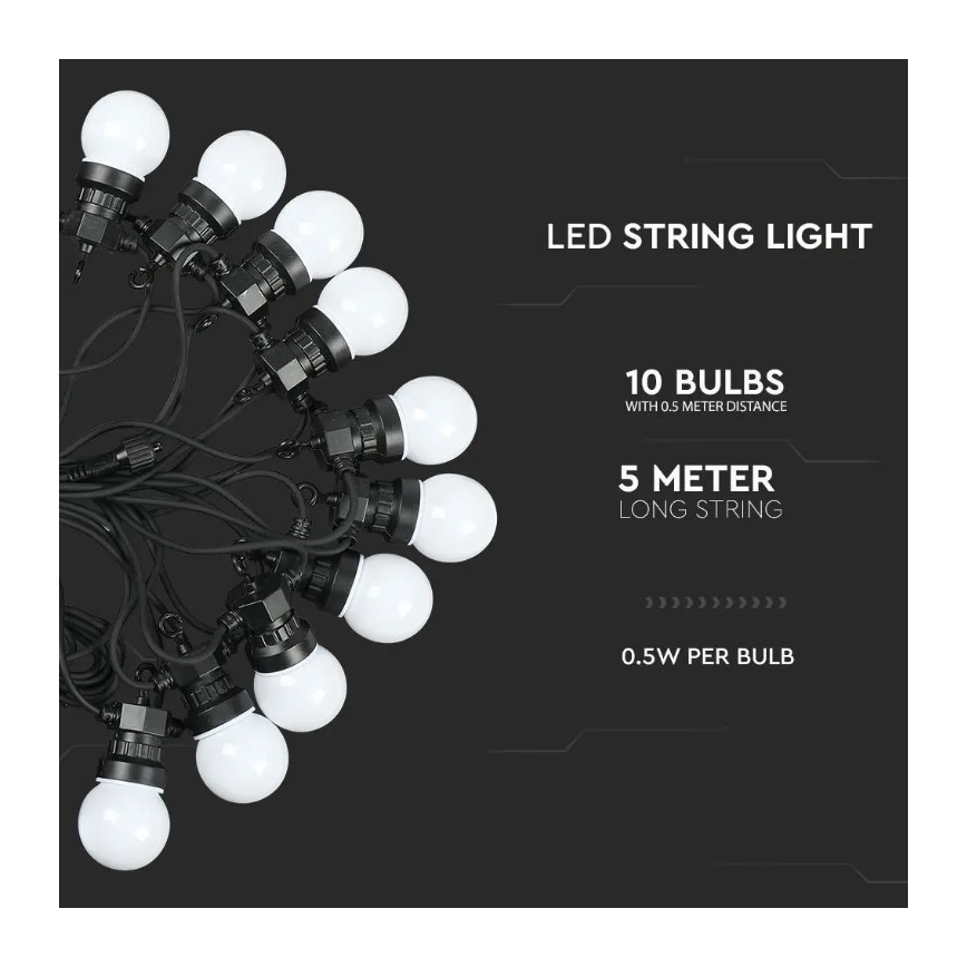 LED-ulkoketju STRING 5m 10xLED/0,5W/230V IP44 3000K