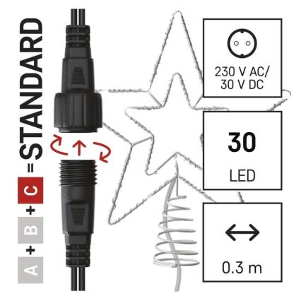 LED Ulkokäyttöön tarkoitettu joulukoriste 30xLED/4W/30V IP44 kylmän valkoinen