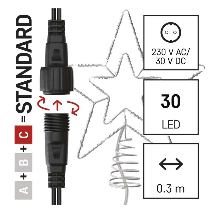 LED Ulkokäyttöön tarkoitettu joulukoriste 30xLED/4W/30V IP44 kylmän valkoinen