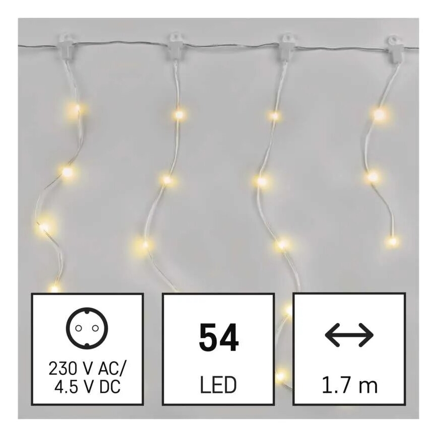 LED Ulkokäyttöön tarkoitettu joulukoristevalosarja 54xLED/8 toimintoa 6,7x0,7m IP44 lämmin valkoinen