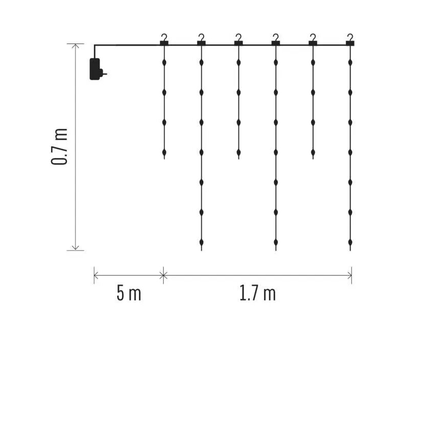 LED Ulkokäyttöön tarkoitettu joulukoristevalosarja 54xLED/8 toimintoa 6,7x0,7m IP44 lämmin valkoinen
