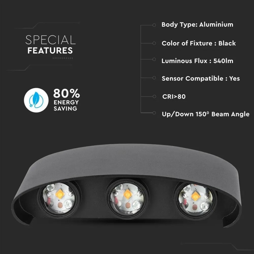 LED-ulkoseinävalaisin 6xLED / 6W / 230V IP54 3000K musta