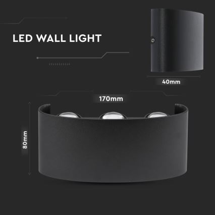 LED-ulkoseinävalaisin 6xLED / 6W / 230V IP54 3000K musta