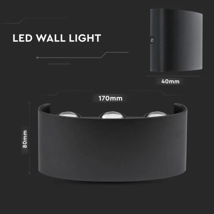LED-ulkoseinävalaisin 6xLED / 6W / 230V IP54 3000K musta