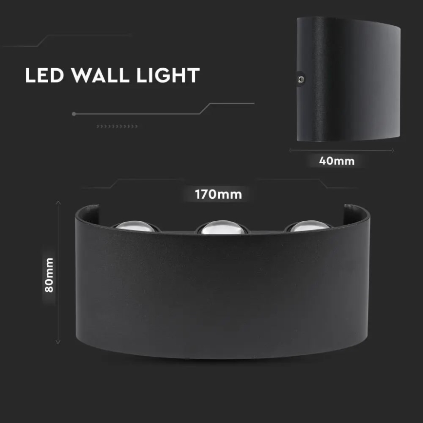 LED-ulkoseinävalaisin 6xLED / 6W / 230V IP54 3000K musta