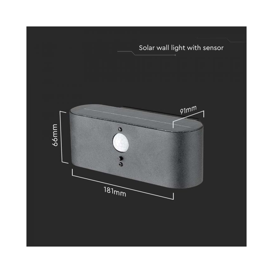LED Ulkokäyttöön tarkoitettu aurinkokennoseinävalaisin anturilla LED/2,5W/3,7V 3000K IP54 2000 mAh