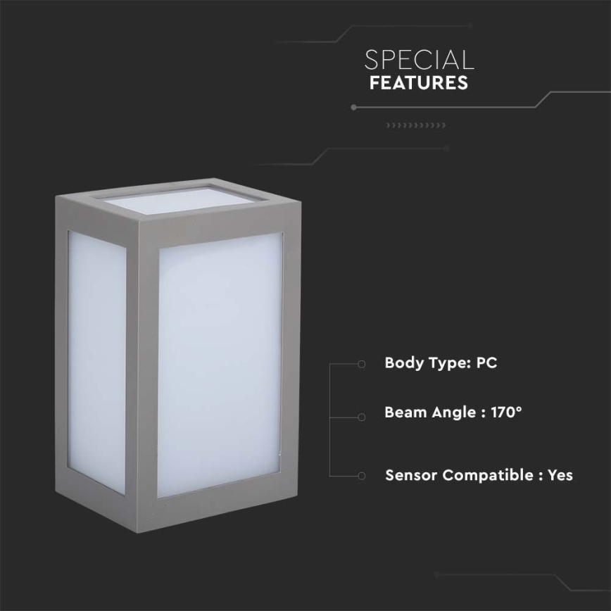 LED-ulkoseinävalaisin LED/12W/230V 3000K IP65 harmaa