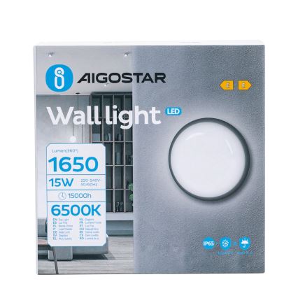 LED-ulkoseinävalaisin LED/15W/230V 6500K halkaisija 15,5 cm musta IP65