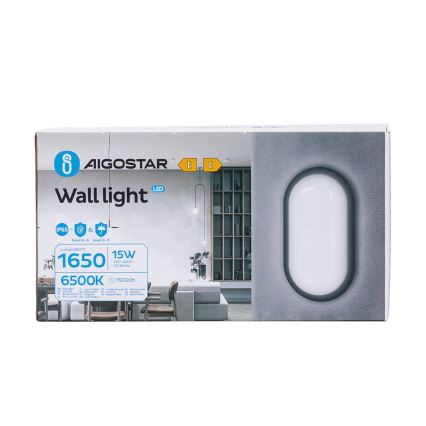 LED-ulkoseinävalaisin LED/15W/230V 6500K musta IP65