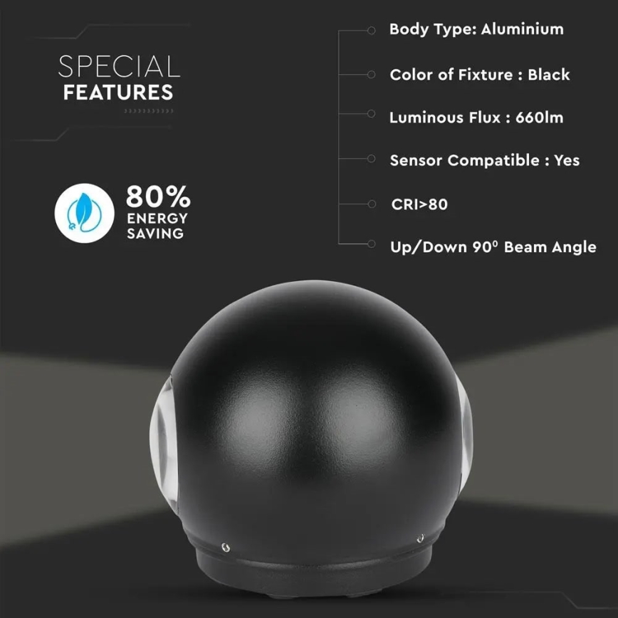 LED-ulkoseinävalaisin LED/6W/230V 3000K IP65 musta