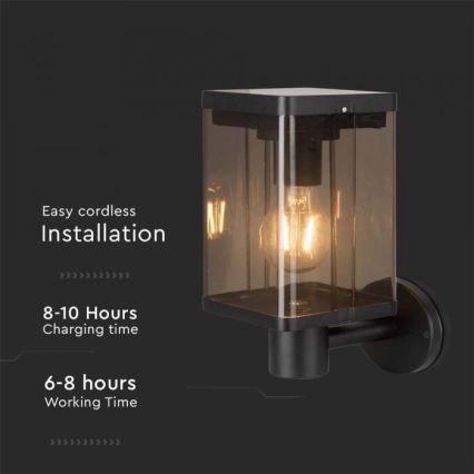 LED Ulkotila aurinko seinävalaisin anturilla LED/2,5W/3,7V 3000K IP54