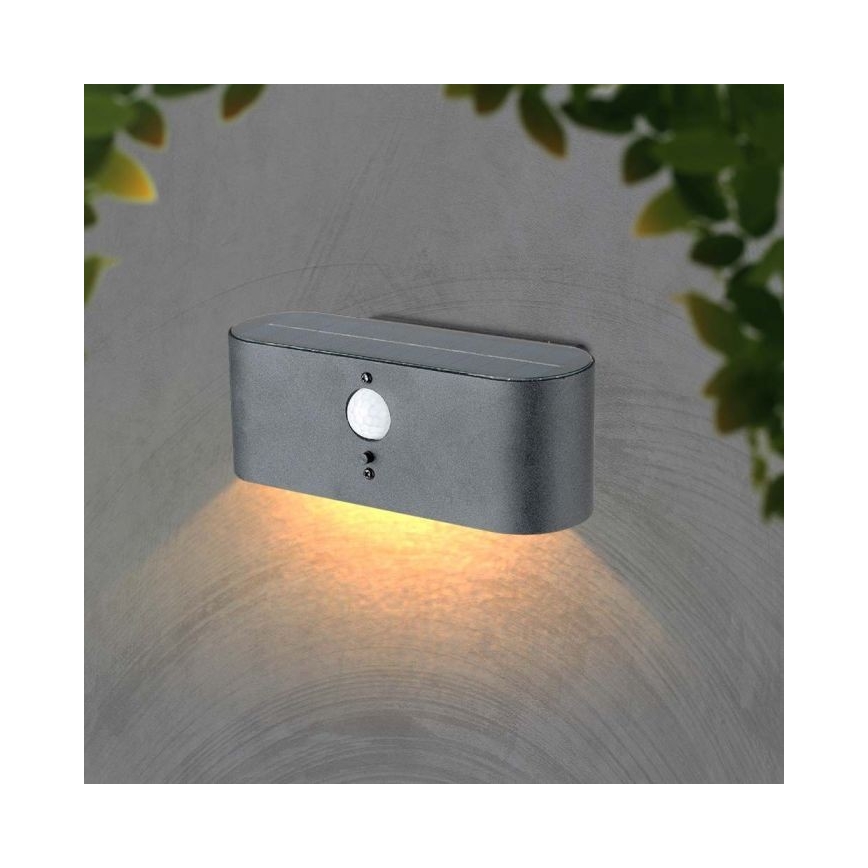 LED Ulkotila aurinko seinävalaisin anturilla LED/2,5W/3,7V 3000K IP54