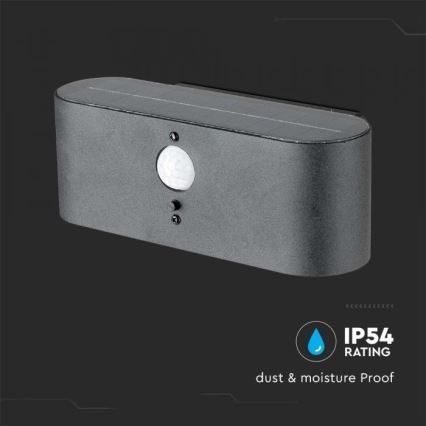 LED Ulkotila aurinko seinävalaisin anturilla LED/2,5W/3,7V 3000K IP54