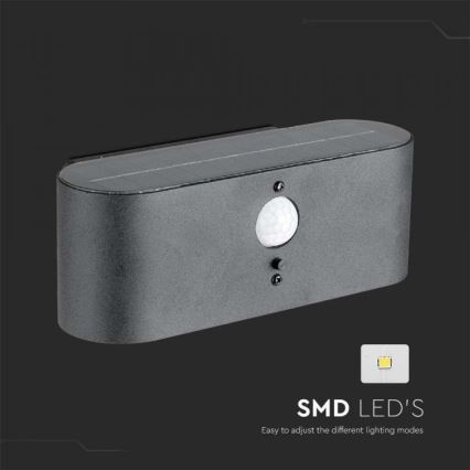 LED Ulkotila aurinko seinävalaisin anturilla LED/2,5W/3,7V 3000K IP54