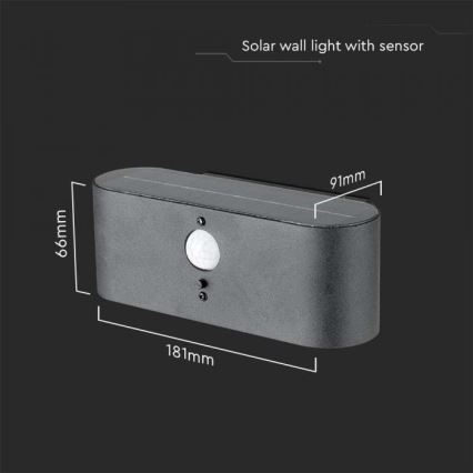 LED Ulkotila aurinko seinävalaisin anturilla LED/2,5W/3,7V 3000K IP54