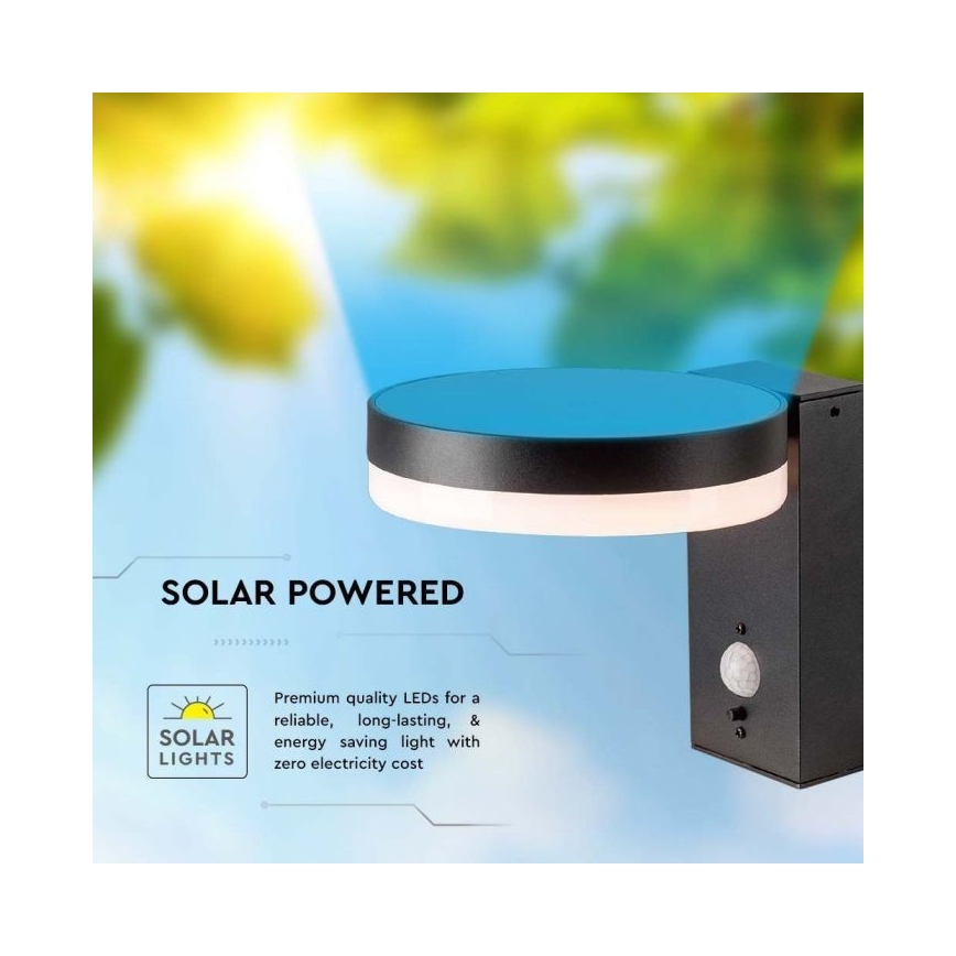 LED Ulkotila aurinko seinävalaisin anturilla LED/5,5W/3,7V 3000K IP54 2000 mAh