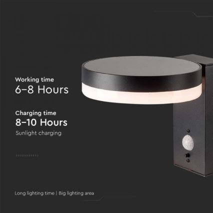 LED Ulkotila aurinko seinävalaisin anturilla LED/5,5W/3,7V 3000K IP54 2000 mAh