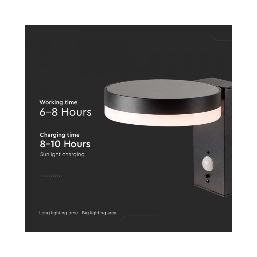 LED Ulkotila aurinko seinävalaisin anturilla LED/5,5W/3,7V 3000K IP54 2000 mAh