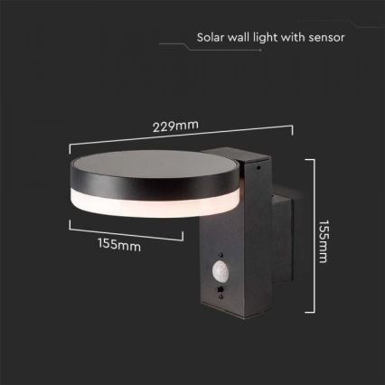 LED Ulkotila aurinko seinävalaisin anturilla LED/5,5W/3,7V 3000K IP54 2000 mAh