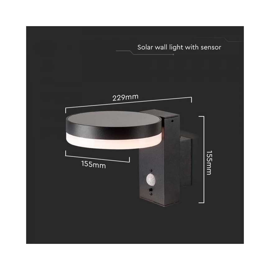 LED Ulkotila aurinko seinävalaisin anturilla LED/5,5W/3,7V 3000K IP54 2000 mAh