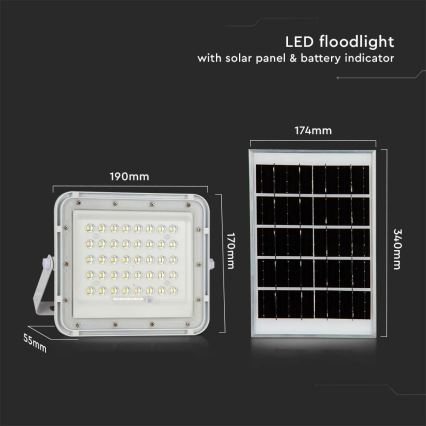 LED Ulkotila himmennettävä aurinko valonheitin LED/10W/3,2V IP65 4000K valkoinen + kauko-ohjaus