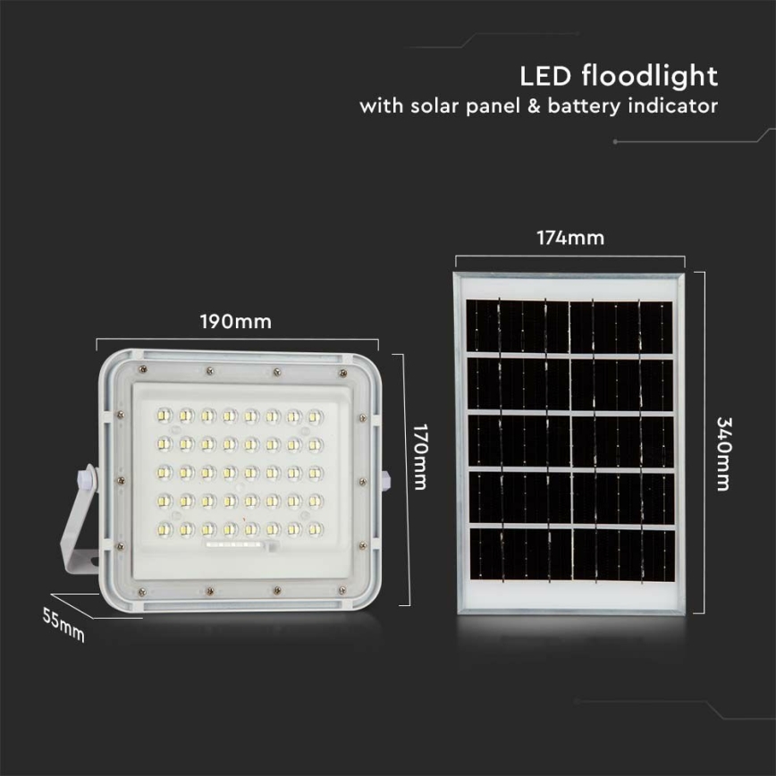 LED Ulkotila himmennettävä aurinko valonheitin LED/10W/3,2V IP65 4000K valkoinen + kauko-ohjaus