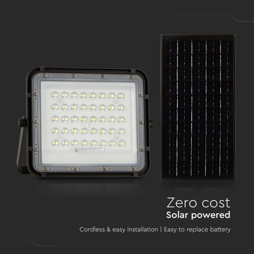 LED Ulkotila himmennettävä aurinko valonheitin LED/10W/3,2V IP65 6400K musta + kauko-ohjaus