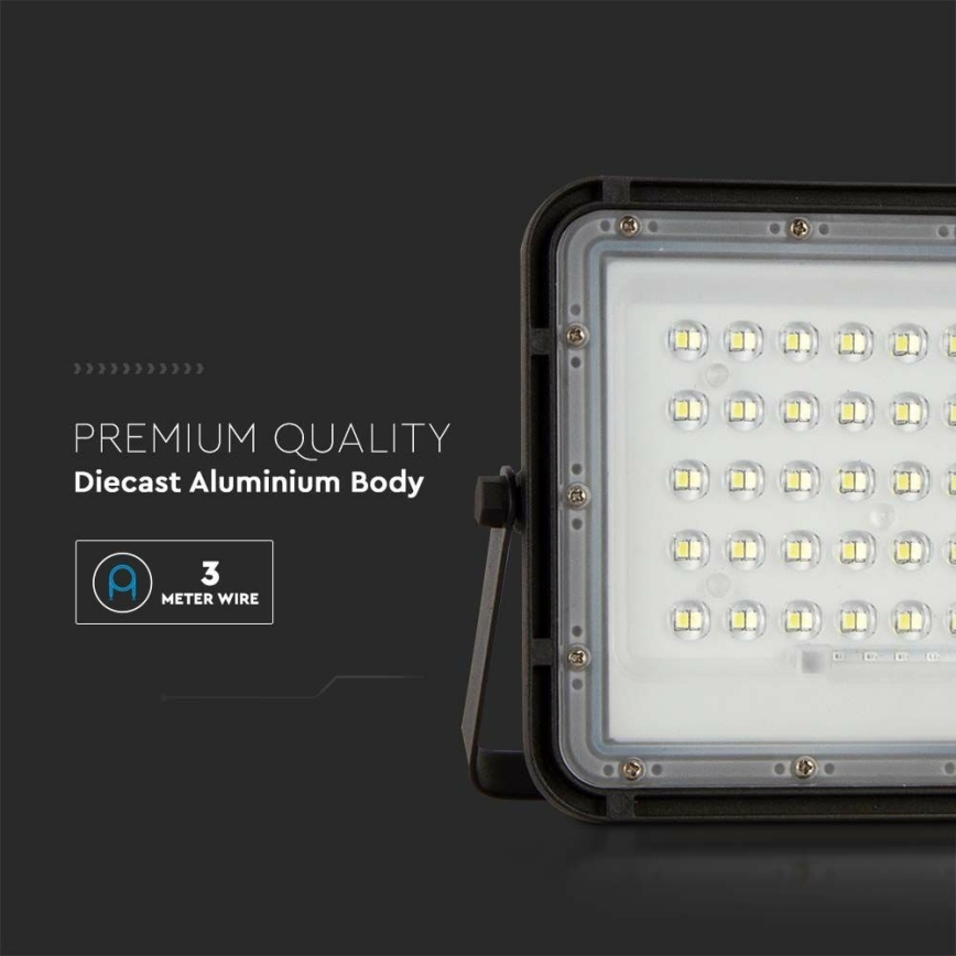 LED Ulkotila himmennettävä aurinko valonheitin LED/10W/3,2V IP65 6400K musta + kauko-ohjaus