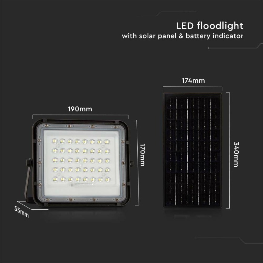 LED Ulkotila himmennettävä aurinko valonheitin LED/10W/3,2V IP65 6400K musta + kauko-ohjaus