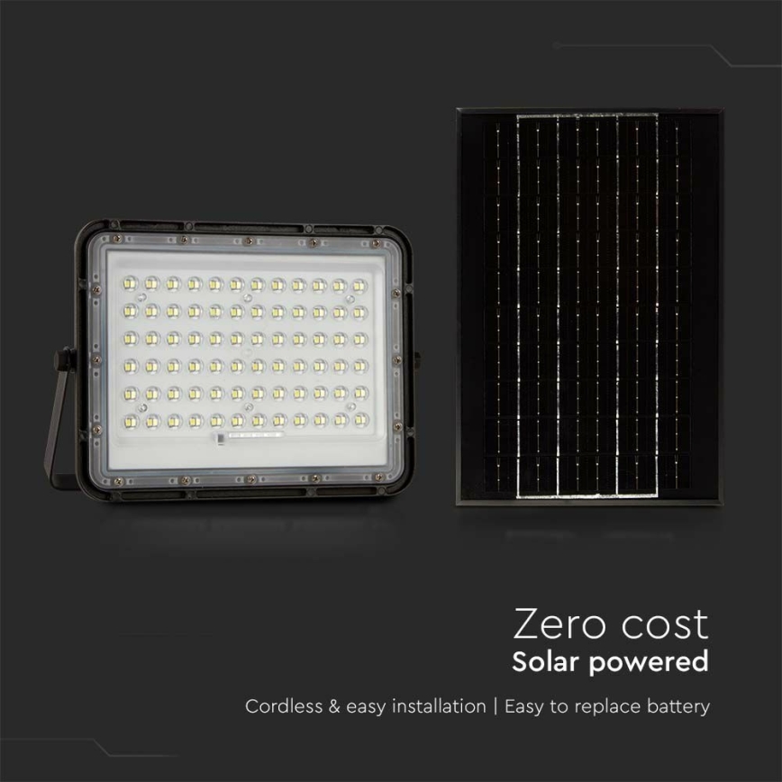 LED Ulkotila himmennettävä aurinko valonheitin LED/15W/3,2V IP65 4000K musta + kauko-ohjaus
