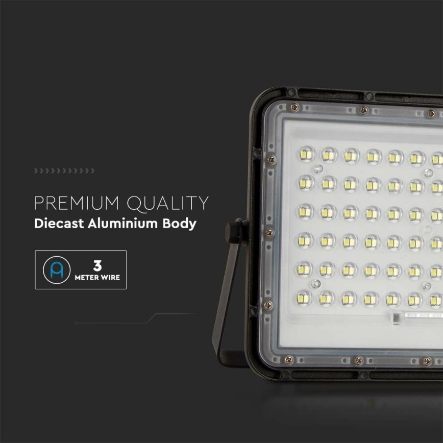 LED Ulkotila himmennettävä aurinko valonheitin LED/15W/3,2V IP65 4000K musta + kauko-ohjaus