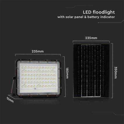 LED Ulkotila himmennettävä aurinko valonheitin LED/15W/3,2V IP65 4000K musta + kauko-ohjaus