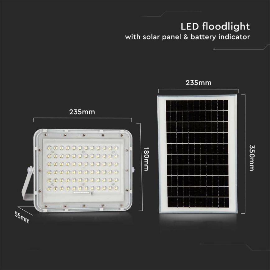 LED Ulkotila himmennettävä aurinko valonheitin LED/15W/3,2V IP65 4000K valkoinen + kauko-ohjaus