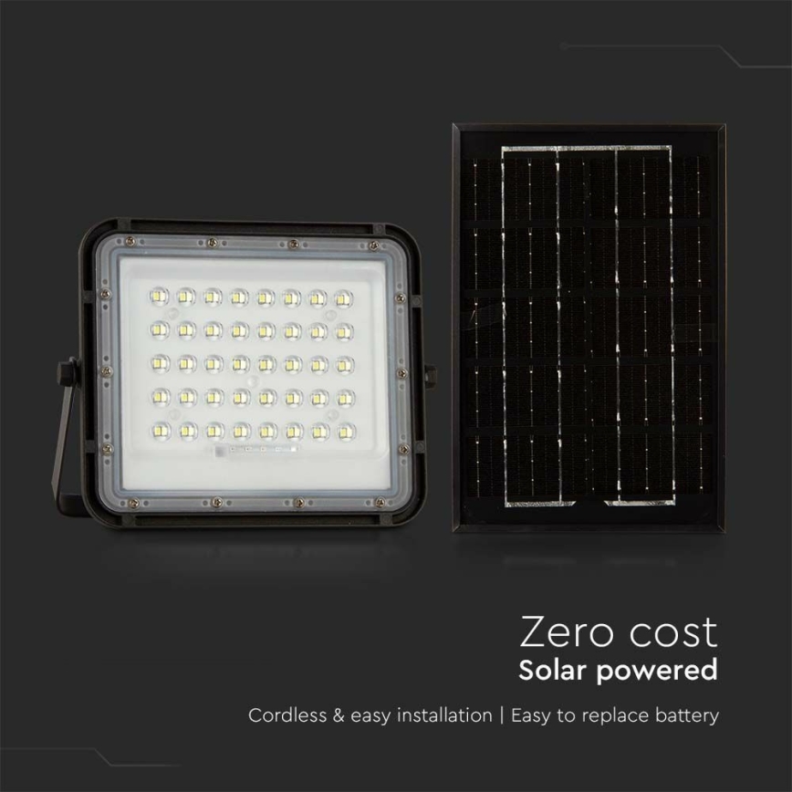 LED Ulkotila himmennettävä aurinko valonheitin LED/6W/3,2V IP65 6400K musta + kauko-ohjaus