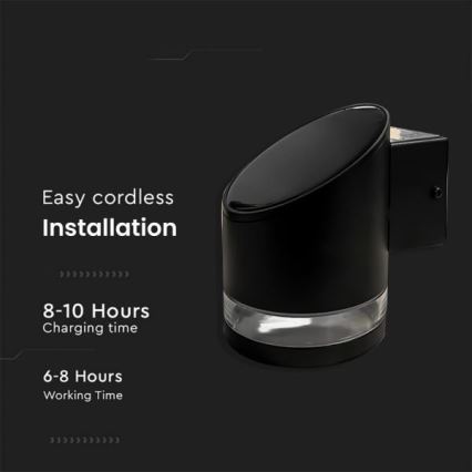 LED Ulkotila aurinkokenno seinävalaisin LED/1W/3,7V 3000K IP54 musta