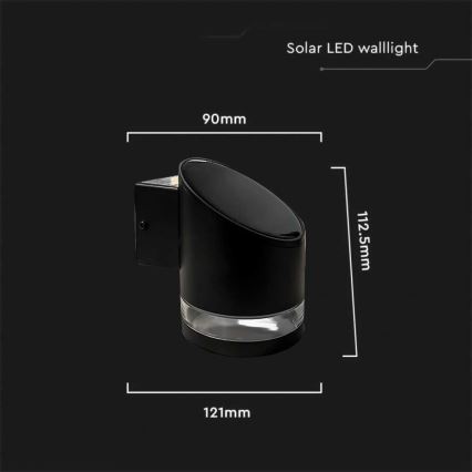 LED Ulkotila aurinkokenno seinävalaisin LED/1W/3,7V 3000K IP54 musta
